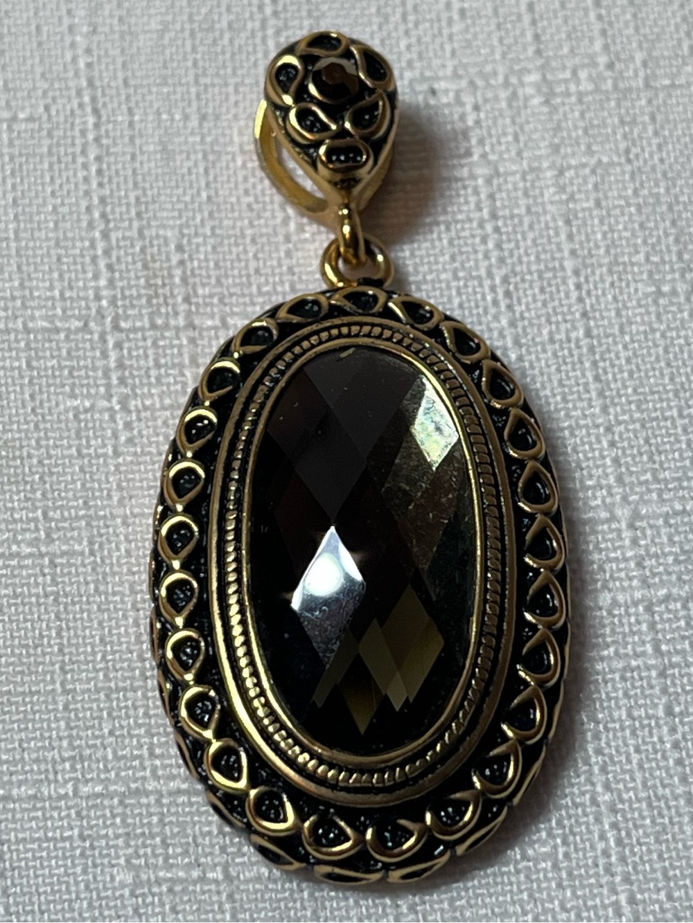 Lia Sophia Gold-Tone Pendant with Black Faceted Oval Stone